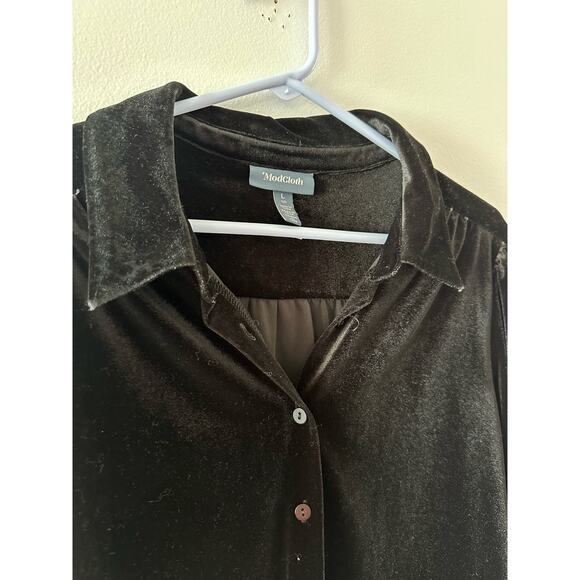 Modcloth Top Women's Large Black Velvet Button Down Goth Victorian Academia - Picture 2 of 7